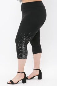 Vocal Plus Size Black Capri Leggings Pant with Stones on the Side 18767PX Spring 2022