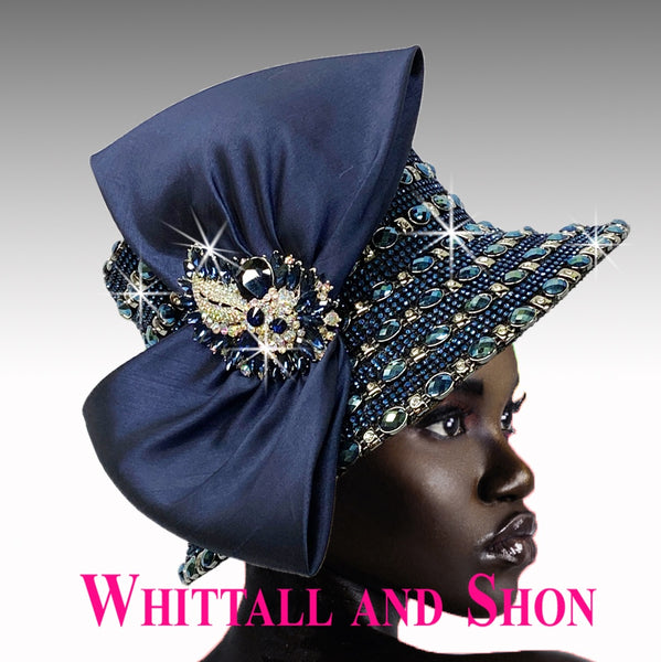 Whittall & Shon Navy Opulent Jewel Encrusted Bucket Hat 2520 FABERGE Spring 2022