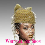 Whittall & Shon Gold AB Crystal Veil Bubble  PillBox Hat 2889 Genie Spring 2023