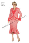 Giovanna Hot Pink / Coral 2pc Brocade and Crinkle Satin Skirt Suit G1142 Spring 2020