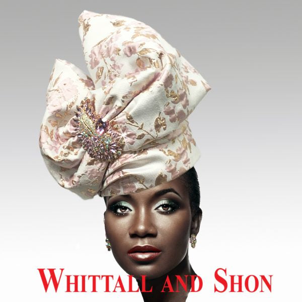 Whittall & Shon Pink Exotic Draped Turban with Jewel Brooch Hat 2518 ABABA Fall 2025
