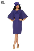 Giovanna D1582 Purple 1pc Rhinestone Cape Sleeve Shift Dress w/ Keyhole Neck Holiday Dress 2022