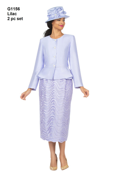 Giovanna G1156 Lilac 2pc Silky Twill Collarless Jkt + Lace Skirt Suit Holiday 2022