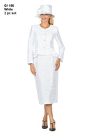 Giovanna G1156 White 2pc Silky Twill Collarless Jkt + Lace Skirt Suit Holiday 2022