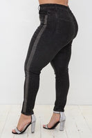Vocal Plus Size Black Denim Pant with Stones on Sides IM1724PX Spring 2022