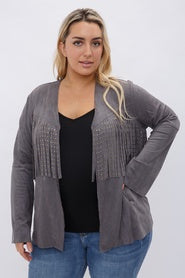 Vocal Charcoal Plus Size Suede Fringed Jacket IM2015JX Fall 2022