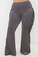 Vocal Plus Size Charcoal Suede Fringed Flared Pant IM2107PX Fall 2022