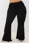 Vocal Plus Size Black Suede Fringed Flared Pant IM2107PX Fall 2022